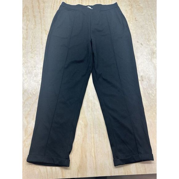 MNG Pull On Pants XL Black Stripe Pleat Elastic Waist Poly Blend - Picture 1 of 5